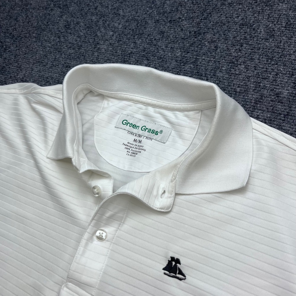 Green Grass Golf Performance Nautical White Striped Short Sleeve Polo Shirt